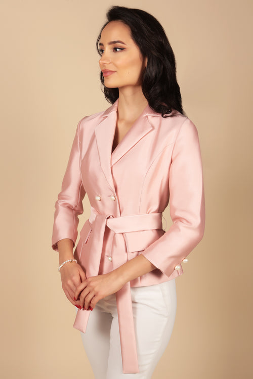 'Grace' Silk and Wool Blazer in Rosa